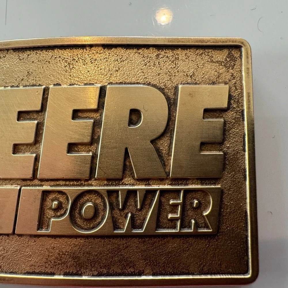 John Deere Power Belt Buckle‎ Vintage Brass Farm Tractor Equipment Expo 1994
